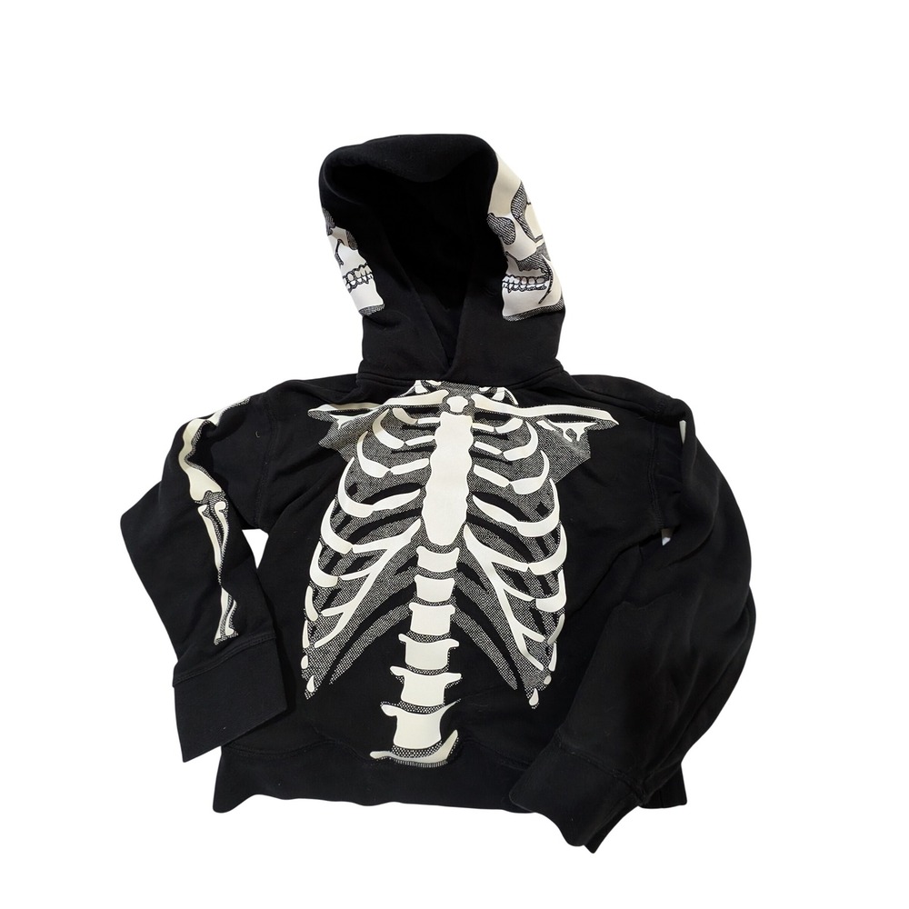Gap Kids Skeleton Hoodie Black Bone Print Skull Hood Sweatshirt Size M 8